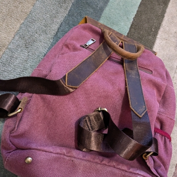 Vintage Brown and Purple Leather Backpack - Picture 2 of 6